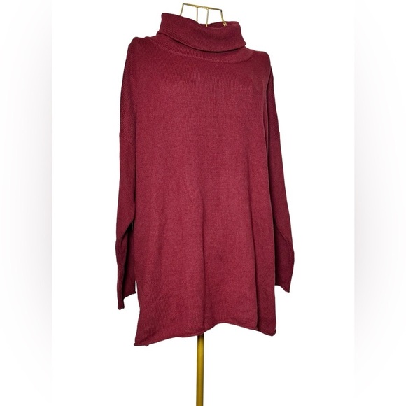 Eileen Fisher Cotton Cashmere Blend Maroon LS Turtleneck Tunic Sweater, Large - Picture 2 of 12